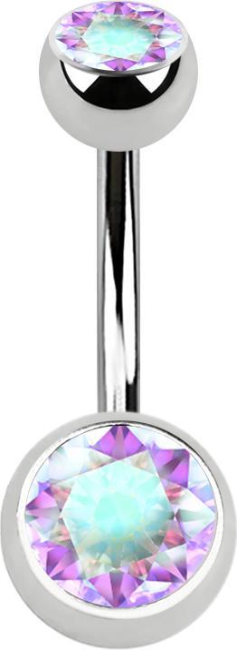 Produktbild Star Piercing Banane silber mit zwei Kugeln Kristall multicolor (Chirurgenstahl 316L)