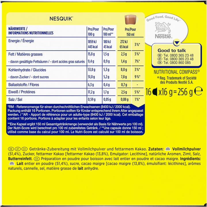 Nährwerte und Zutaten Nescafé Dolce Gusto Nesquik (255 g)
