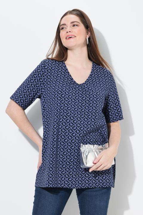 Produktbild Ulla Popken T-Shirt, Trachtenmuster, A-Linie, V-Ausschnitt, Halbarm (62)