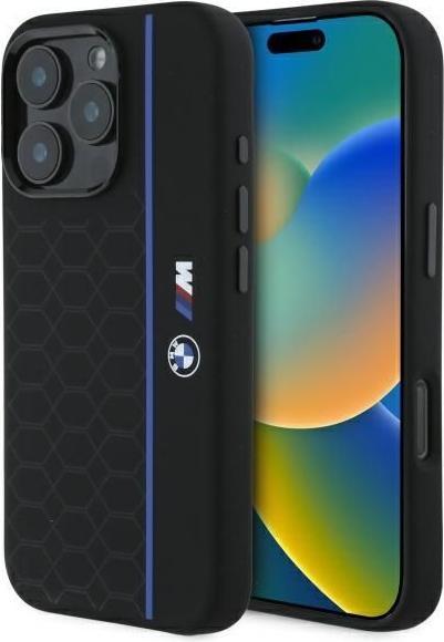 Produktbild BMW BMHMP16X23SHEB iPhone 16 Pro Max 6.9" czarny/black hardcase Silicone Hexagon Blue Line MagS (Apple iPhone 16 Pro Max)
