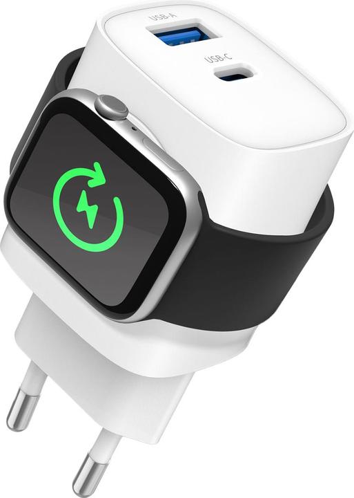 Produktbild Eaxus 3in1 Ladegerät, kabelloser Ladeport kompatibel mit Apple Watch, USB-A & USB-C (22 W)
