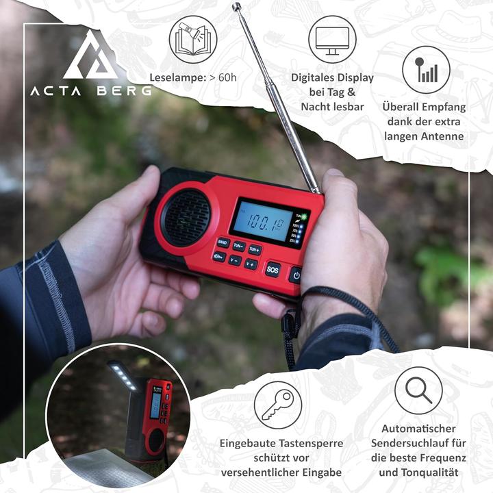 Produktbild Acta Berg Notfall-Kurbelradio mit Solar & 5000 mAh Akku