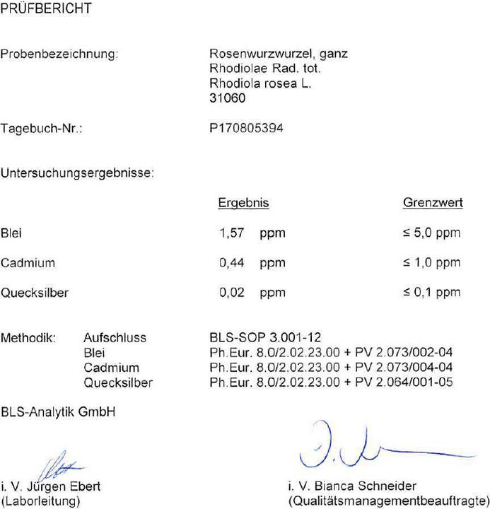 Nährwerte und Zutaten Zimmerli Adaptogene Rosenwurz Tee (50 g)