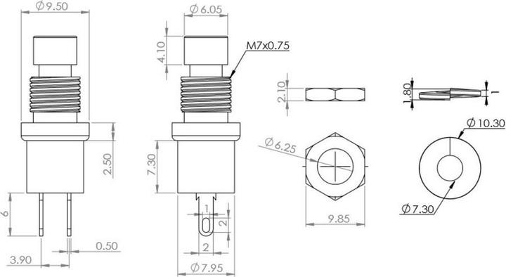Actual product image Purecrea Flush-mounted push-button black 7mm 2P