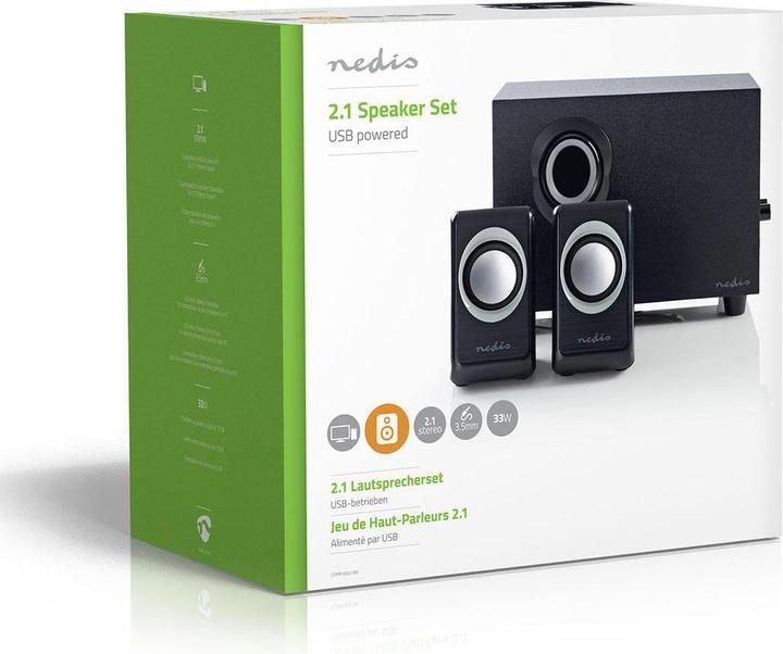 Produktbild Nedis PC-Lautsprecher - Stromversorgung über USB - Subwoofer - Anschlüsse Eingang: 1x 3.5 mm - 2.1 (1 Stk., 16 W)