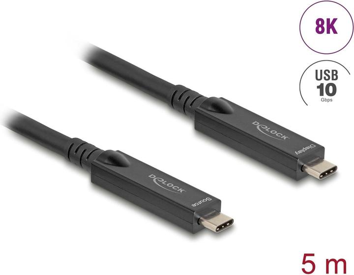 Produktbild Delock Aktives Optisches USB-C 8K Video + Daten + PD Kabel 5 m (5 m, USB 3.2 Gen 2, 60 W)