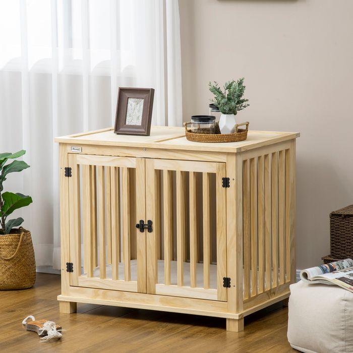 Produktbild Swisshandel24 Hundekäfig, Tierkäfig aus Holz, Haustierkäfig für mittelgrosse Hunde, Hundehütte mit Kissen, Hundebo (Hundehütte)