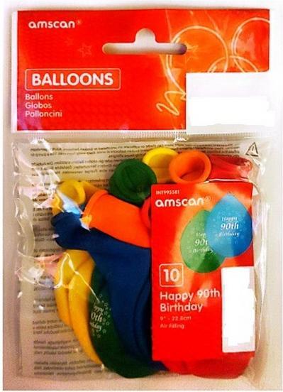 Actual product image Amscan Latex Plain 90th Balloons (Pack of 10) (10 x)