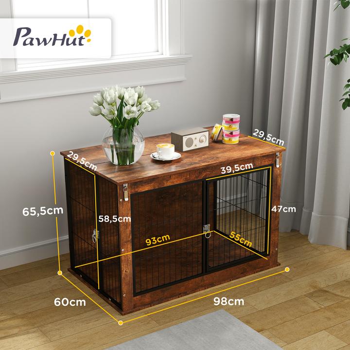 Actual product image PawHut Hundekäfig Spanplatte, Stahl Rustikal-Braun (Dog house)