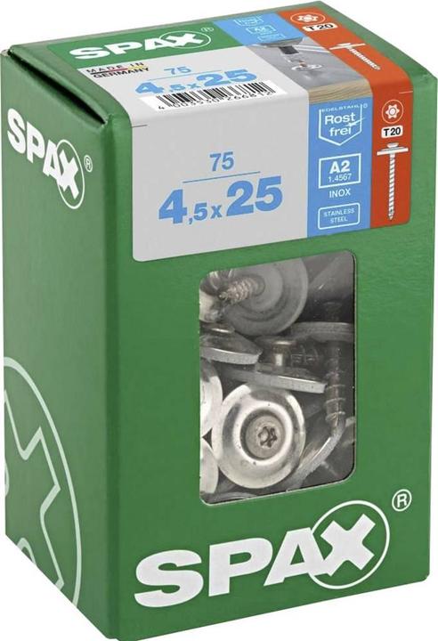 Produktbild Spax SPENGLERSCHRAUBE A2 T-STAR PLUS T20 4CUT DICHTSCHEIBE 20MM 4,5X25 Universal (1 Schrauben pro Stück)