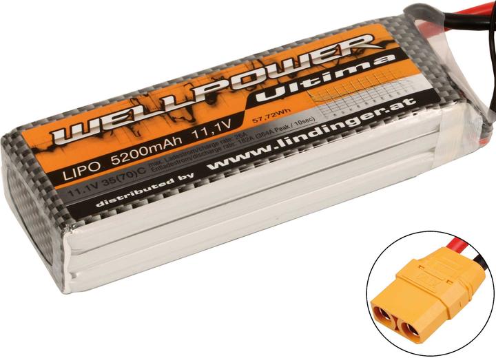 Actual product image Wellpower lipo battery ultima 5200 mah / 11.1 volt 3s 35/70c ch5/8 xt-90 (11.10 V, 5200 mAh)