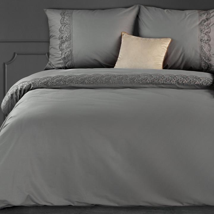 Actual product image Eurofirany EUROFIRANA PREMIUM LANA bed linen in Renforce cotton decorated with elegant lace 220 x 200 cm (Duvet cover, 220 x 200 cm)