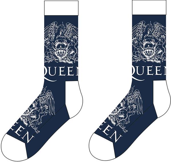 Rock Off Queen Socks White Crests Band Logo Official Mens Navy Blue (UK Size 7-11) One Size (40 - 46)