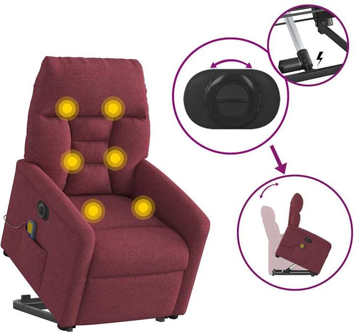 Immagine prodotto VidaXL Poltrona massaggiante elettrica con ausilio per l'assistenza in piedi in tessuto rosso vino