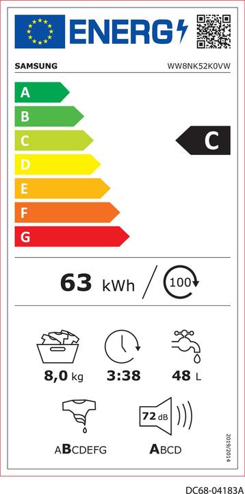 Energy Label Samsung WW5500T (8 kg, Left)