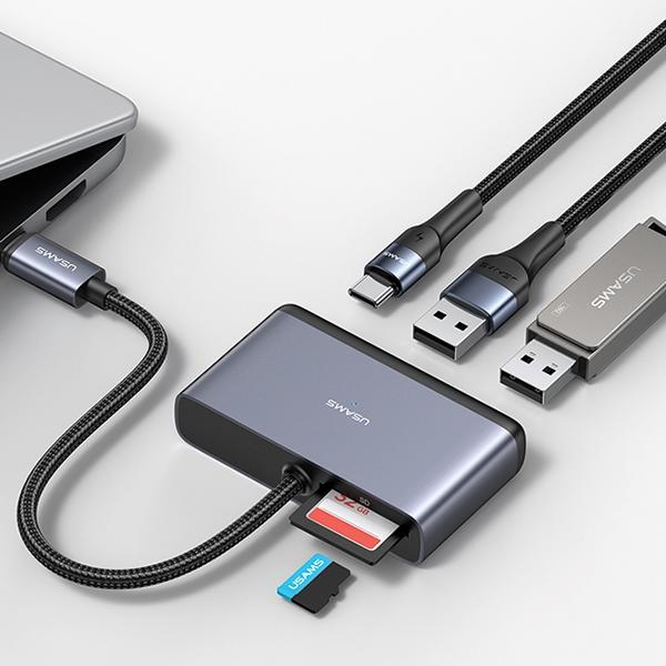 Actual product image Usams US-SJ628 5in1 Multifunctional Type-C HUB Type-C*1+USB3.0*1+USB 2.0*1+TF*1+SD*1 (USB-C, 5 Ports)