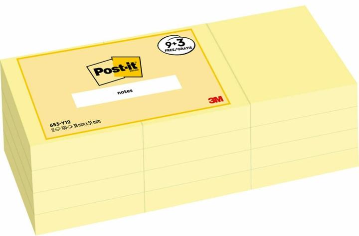 Produktbild Post-it Notizzettel 51 x 38 mm, Gelb, 12 Blöcke (51 x 38 mm)