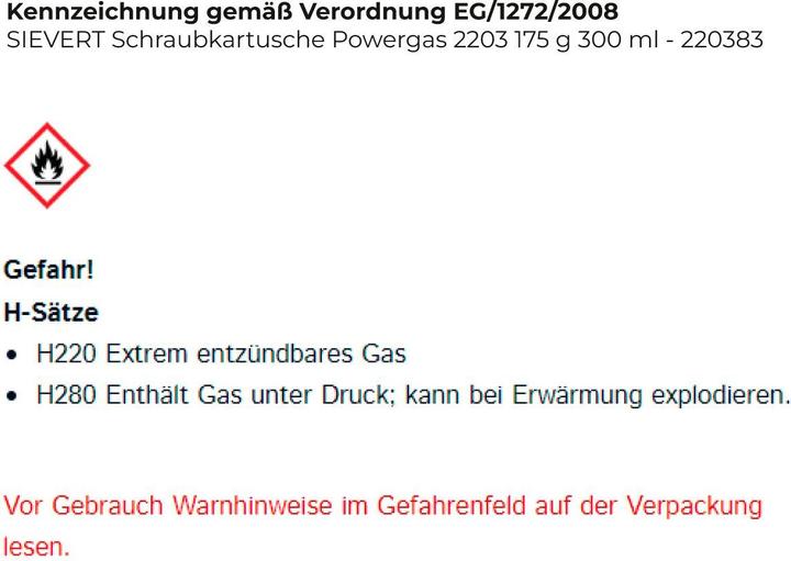 Actual product image Sievert Powergas gas cartridge 175 g 1 pc.