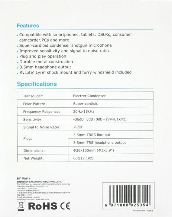 Image du produit Boya BY-MM1+ Microphone compact à clipser