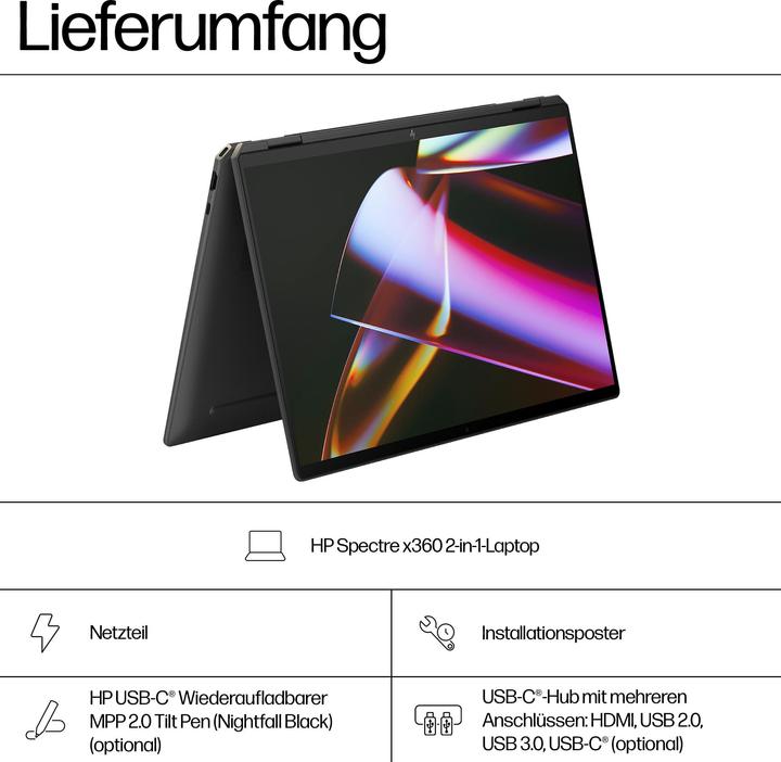 Immagine prodotto HP Spectre x360 (16", Intel Core Ultra 7 155H, 32 GB, 1000 GB, DE)