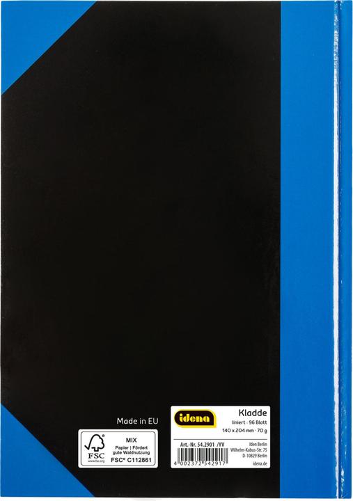 Produktbild Idena Kladde A5 liniert schwarz blau FSC-Mix (A5, Liniert, Harter Einband)