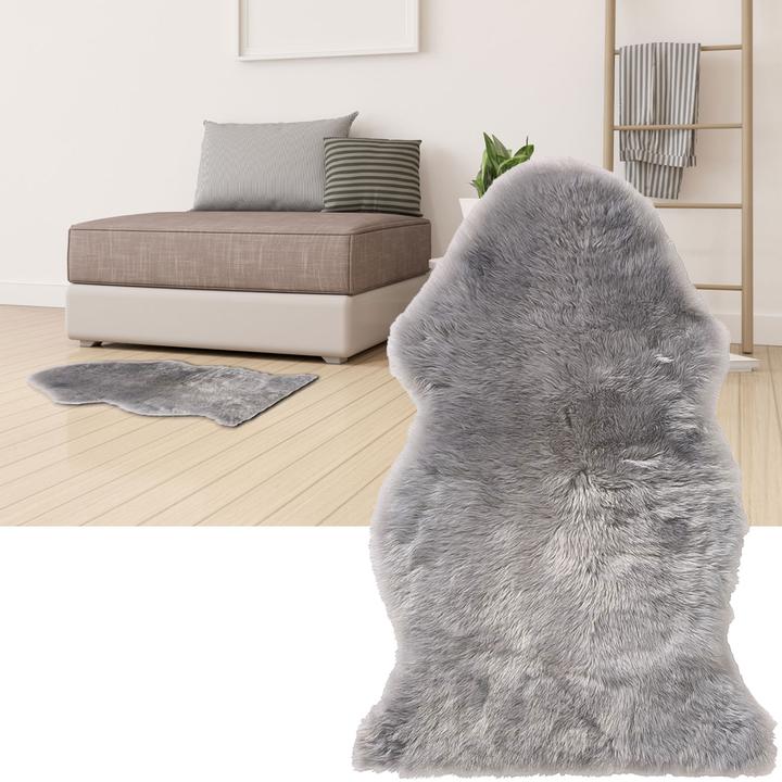 Natura Punto Genuine sheepskin, fluffy and especially soft, grey, 90 x 60 cm (90 cm)