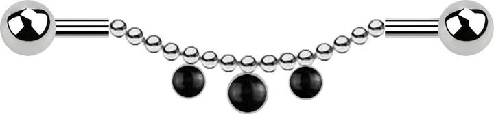Star Piercing Barbell silber zwei Kugeln Kette drei Onyx Steine (Mineralisch, ohne Messing, Chirurgenstahl 316L)