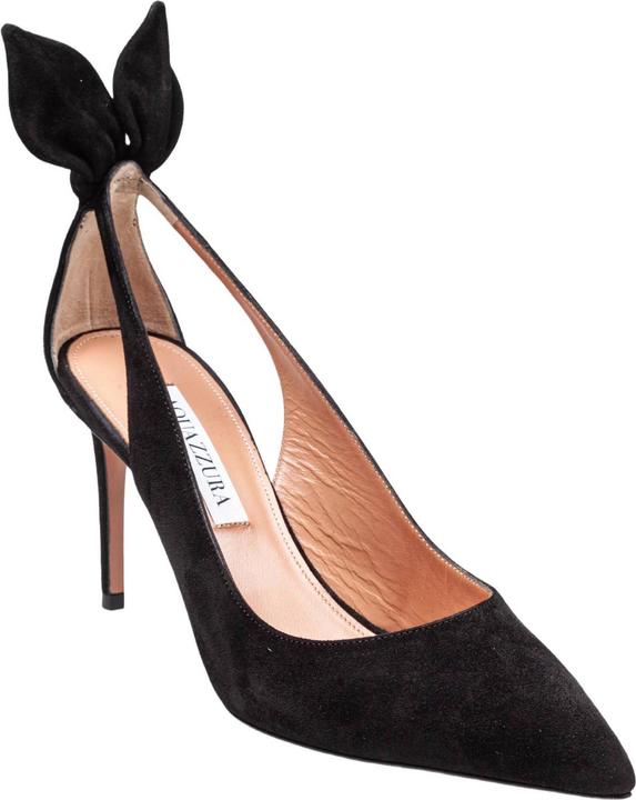 Actual product image Aquazzura bow tie pump 85 in black suede (39)