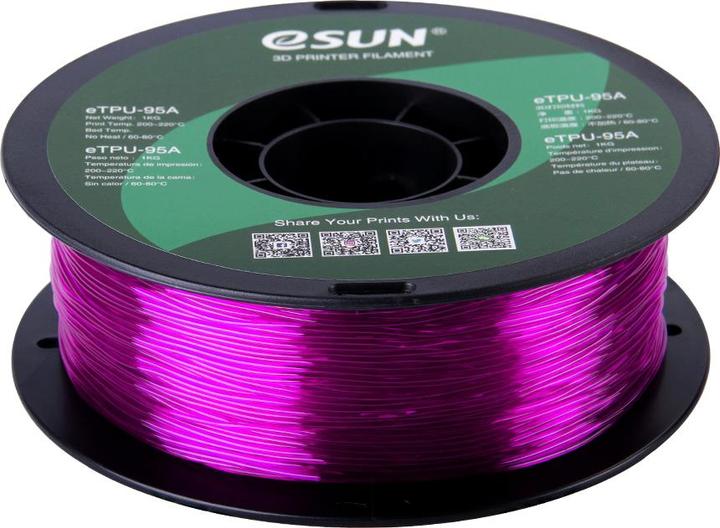 Actual product image eSUN eTPU-95A 1.75mm Tr. Purple 1kg 3D Filament (TPU, 1.75 mm, 1000 g, Violet)
