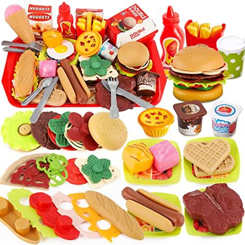 Produktbild Activity Board 63 Stück Kinder Lebensmittel Spielzeug Küche Spielzeug, Montage Hamburger Pizza Spielzeug, Kinder