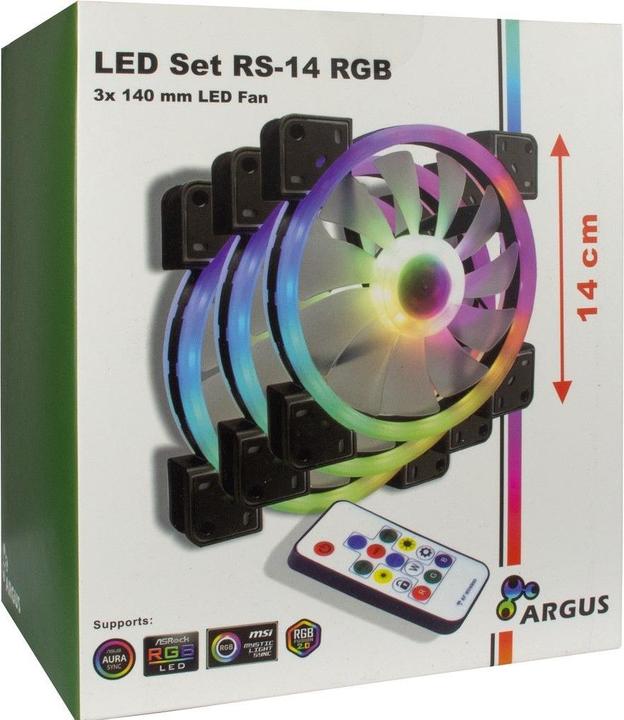 Produktbild Intertech Inter-Tech Argus RGB-Fan Set RS-14 Computergehäuse Ventilator 14 cm Schwarz (140 mm, 3 x)