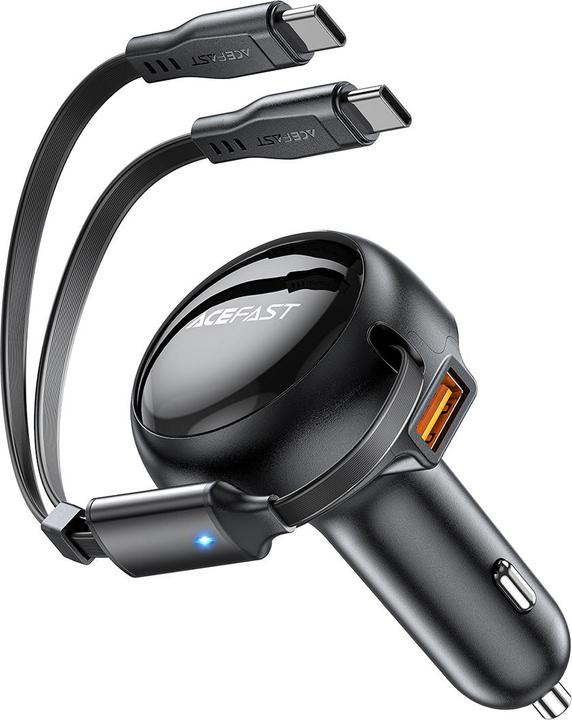 Actual product image Acefast Car Charger B13, 53W, 2xUSB-C, with retractable cable (black)