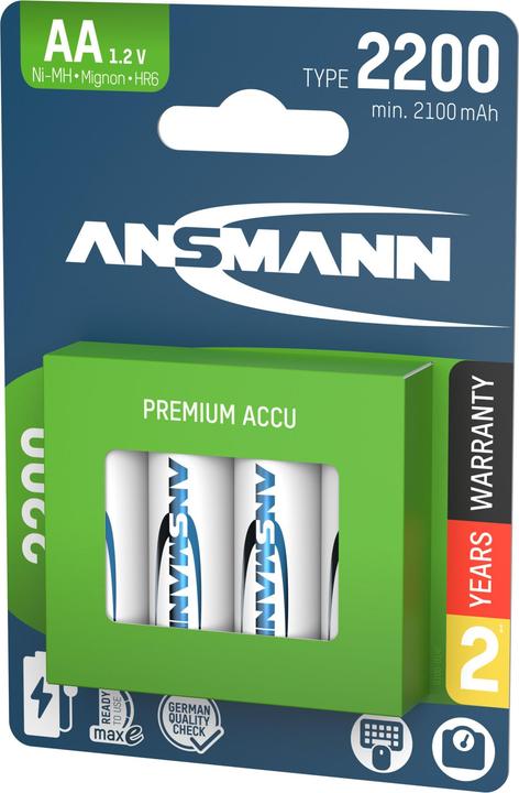 Ansmann NiMH battery Mignon AA type 2200 (min. 2100 mAh) maxE (4 pcs., AA, 2100 mAh)