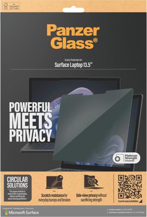 Produktbild PanzerGlass ® Privacy Filters Microsoft Surface Laptop 13.5" | 6 | 5 | 4 | 3 | 2, Polyethylentereph (8.00", 16 : 10)