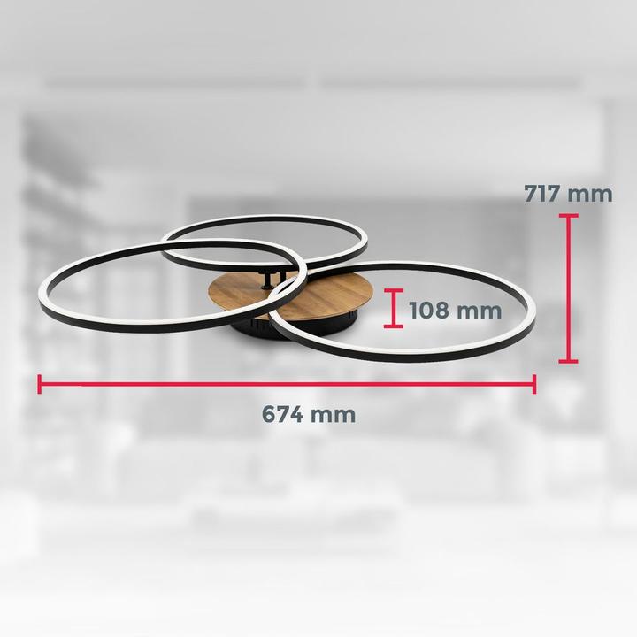 Produktbild B.K.Licht CCT-LED Deckenleuchte, Holz, schwarz, LED/42,5W (1500 lm)