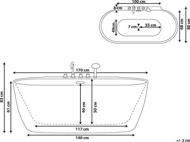 Actual product image Beliani Bathtub freestanding black with tap oval 170 x 80 cm ROTSO (286 l, 170 cm)