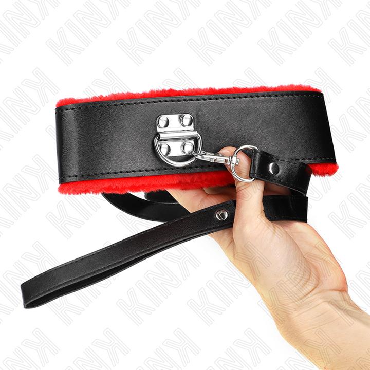 Actual product image Pipedream KINK - NECK CHAIN WITH BELT 116 CM WITH RED LEATHER BAND ADJUSTABLE 40-48 CM X 6 CM