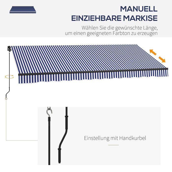 Image du produit Swisshandel24 Markise 4x3m Wandmontage mit Handkurbel, Sonnenschutz, Alu, Blau+Weiss (3.96 m)