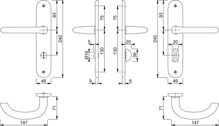 Produktbild Hoppe Langschildgarnitur Marseille 1138/273P Aluminium F1 SK/OL 78 mm DIN links / rechts (Türgriff)