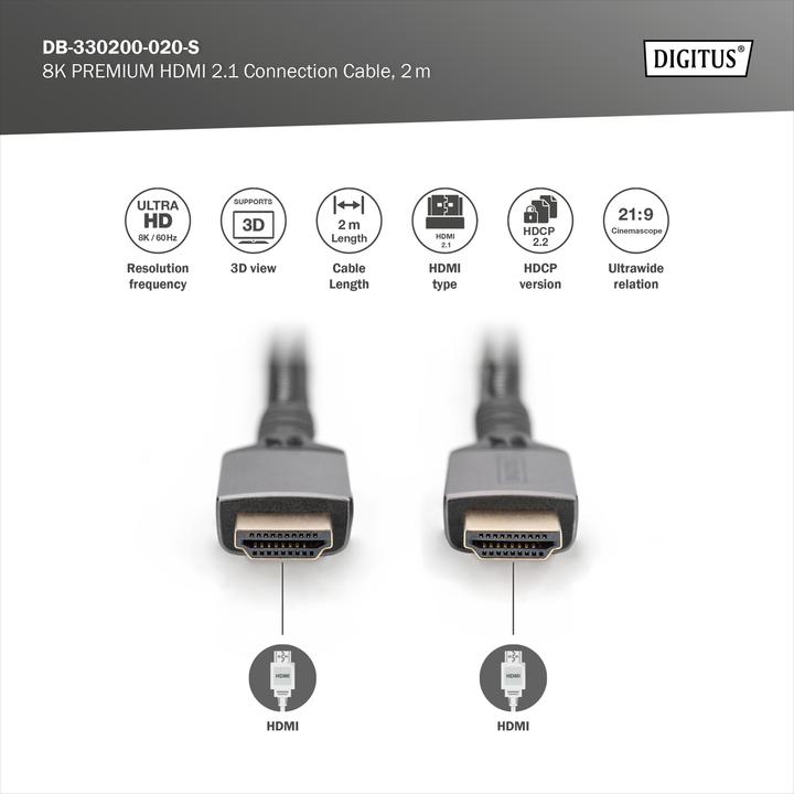 Produktbild Digitus 8K HDMI Ultra High Speed Anschlusskabel (2 m, HDMI)