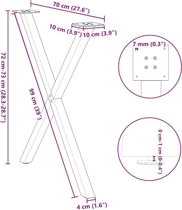 Produktbild VidaXL Esstischbeine X-Form 2 Stk. Anthrazit 70x(72-73) cm Stahl Tischbein