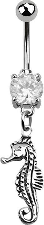 Star Piercing Banane silber mit Anhänger Seepferdchen silber (ohne Messing, 925 Sterlingsilber, Chirurgenstahl 316L)