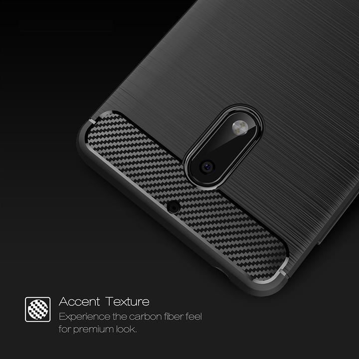 Actual product image König Design Nokia 6 TPU Mobile Case Carbon Fiber Optic Brushed Protective Cover Frame Black (Nokia 6)