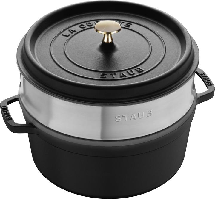 Actual product image Staub Cocotte with steamer insert (26 cm, Casserole + Stewpot, Cast iron, Enamel, Stainless steel)