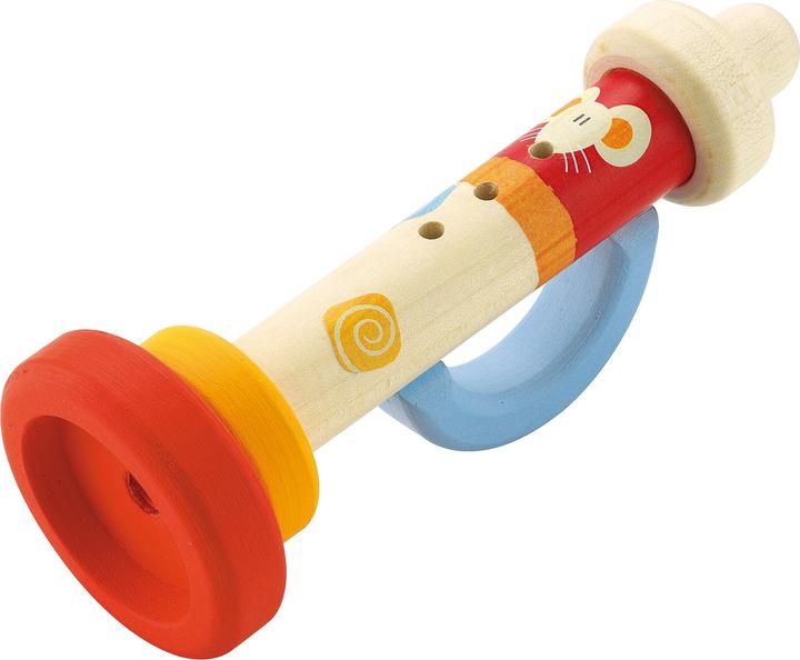 Produktbild Sevi 82669 Holz Trompete für Kinder 19 cm Länge, Musikinstrument mit Tiermotiven und buntem fröhl...