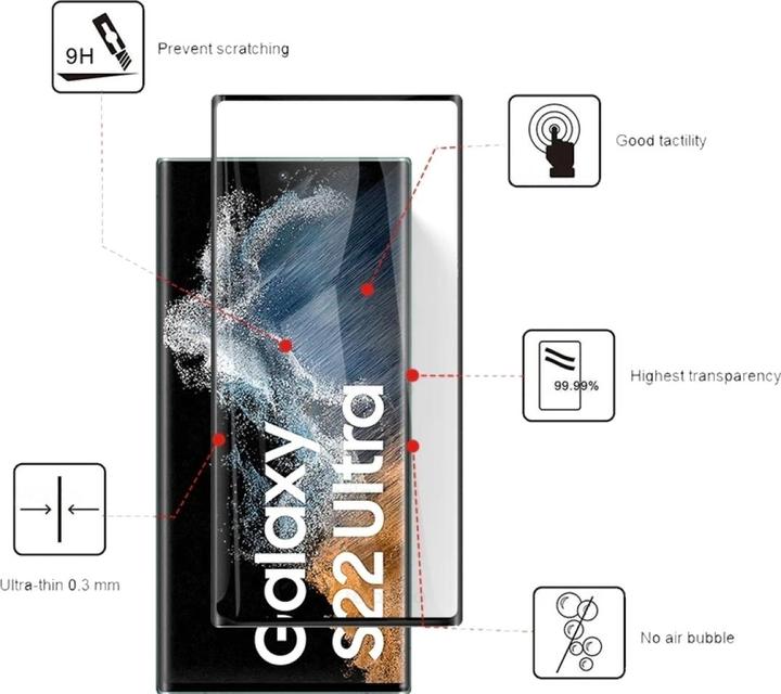Produktbild Screenguard Full Screen Panzerglas 2.5D 9H (1 Stück, Samsung Galaxy S22 Ultra)