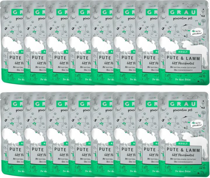 Produktbild Grau Nassfutter Pute & Lamm, 16 x 125 g (Adult, 16 Stk., 2336 g)
