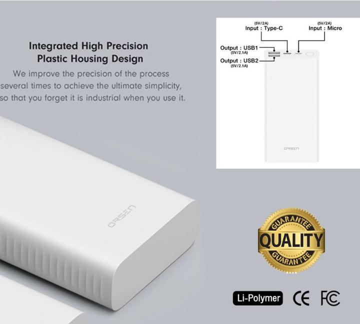 Produktbild Orsen E39 Power Bank 20000mAh Baltas (20000 mAh, 74000 Wh)