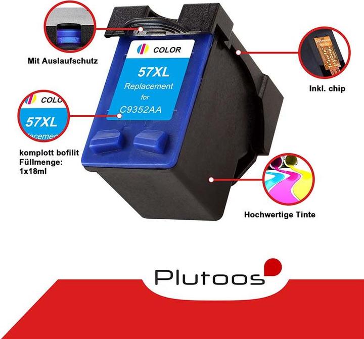 Produktbild Plutoos HP 56 XL HP 57 XL Patronen XXL kompatibel, 2er Set BK+CL (CL, BK)