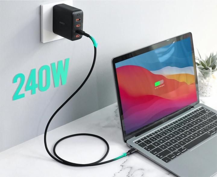 Produktbild Aukey CB-SCC241 USB-C Power Delivery PD 240W 5A 20V 1m Nylon Schwarz (1 m, USB 3.2 Gen 1, 240 W)